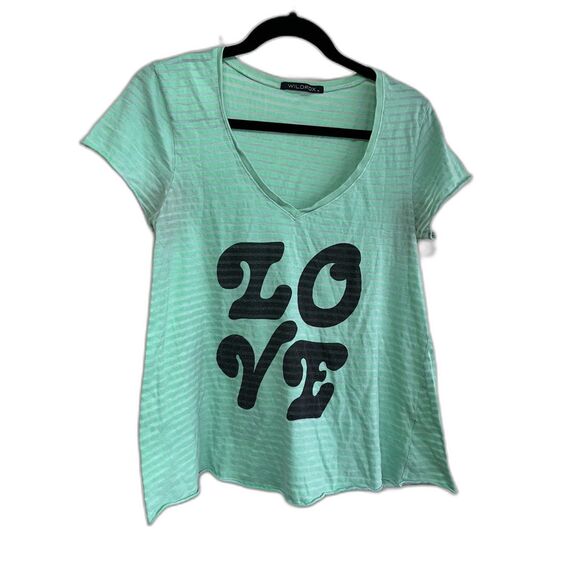 Wildfox tee LOVE graphic green stripes - semi sheer t-shirt - Picture 1 of 3
